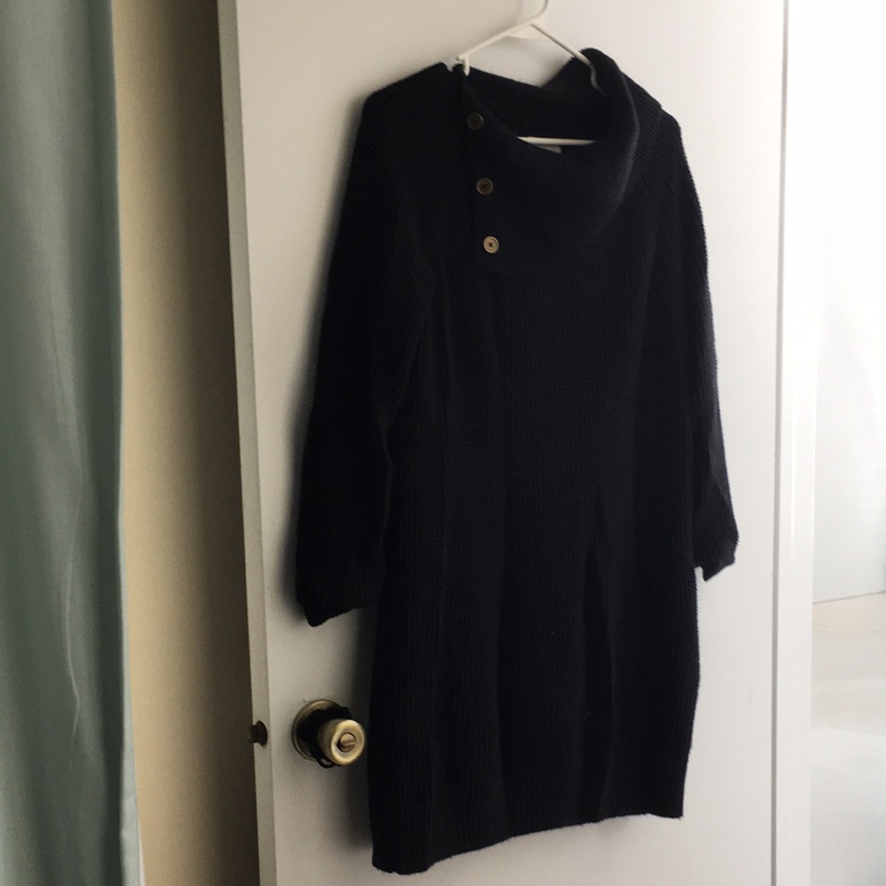Market & Spruce Black Knit Sweater Dress with Button Detail, size M